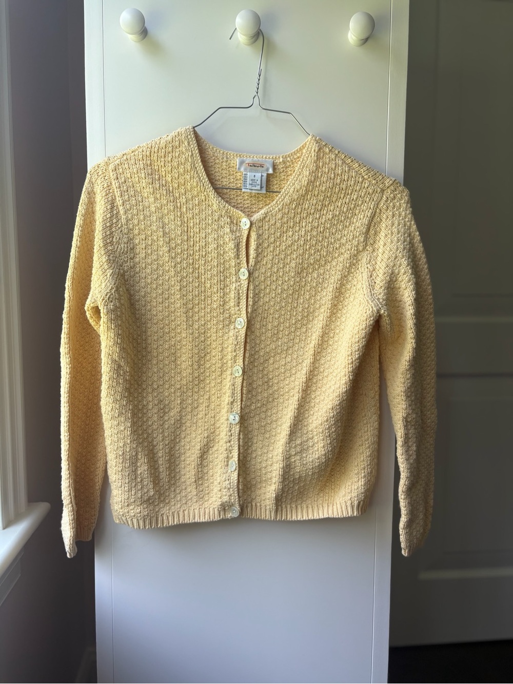 Talbots Pale Yellow Textured Button-Front Cardigan